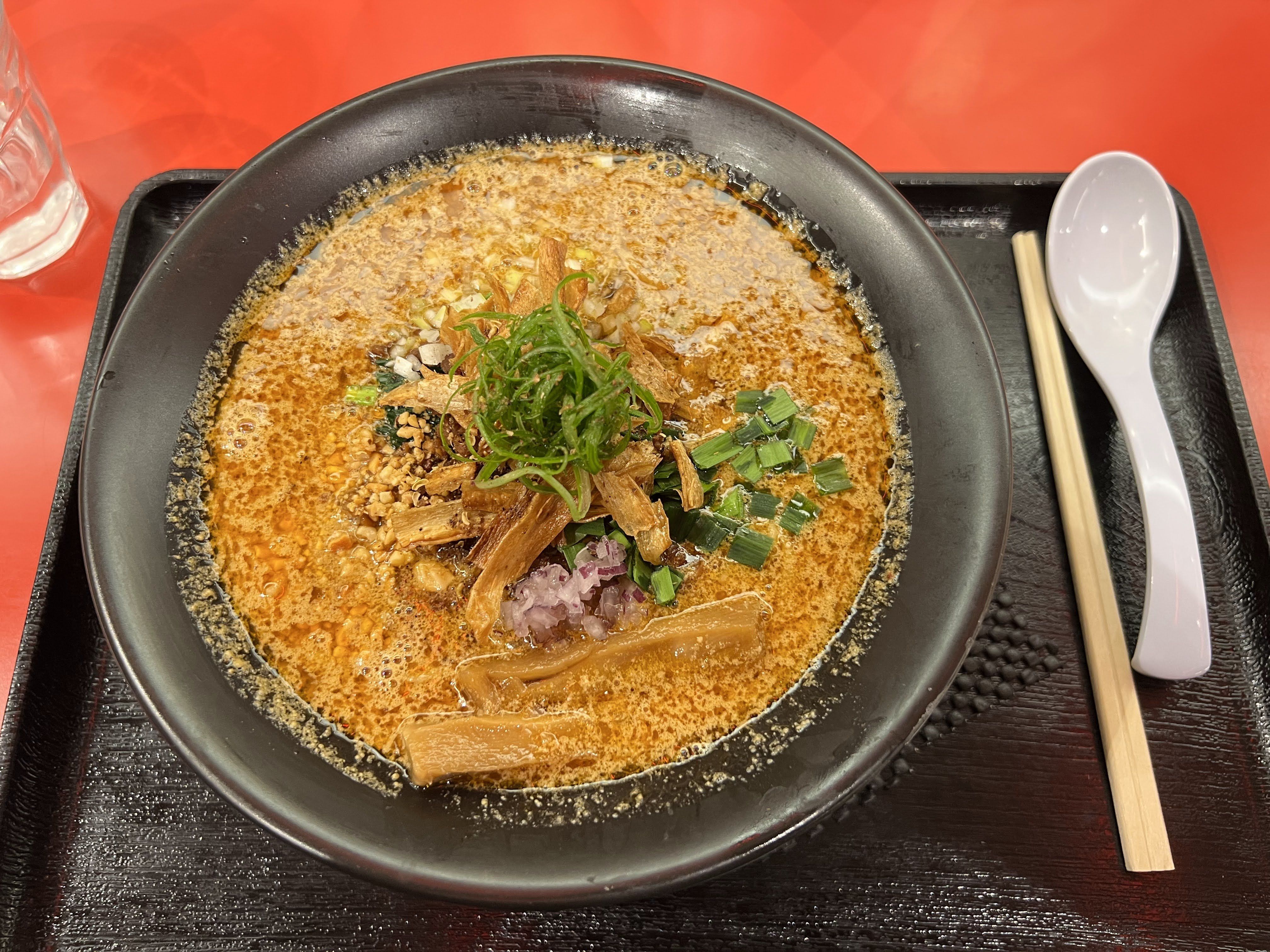 View of a bowl of ramen from above