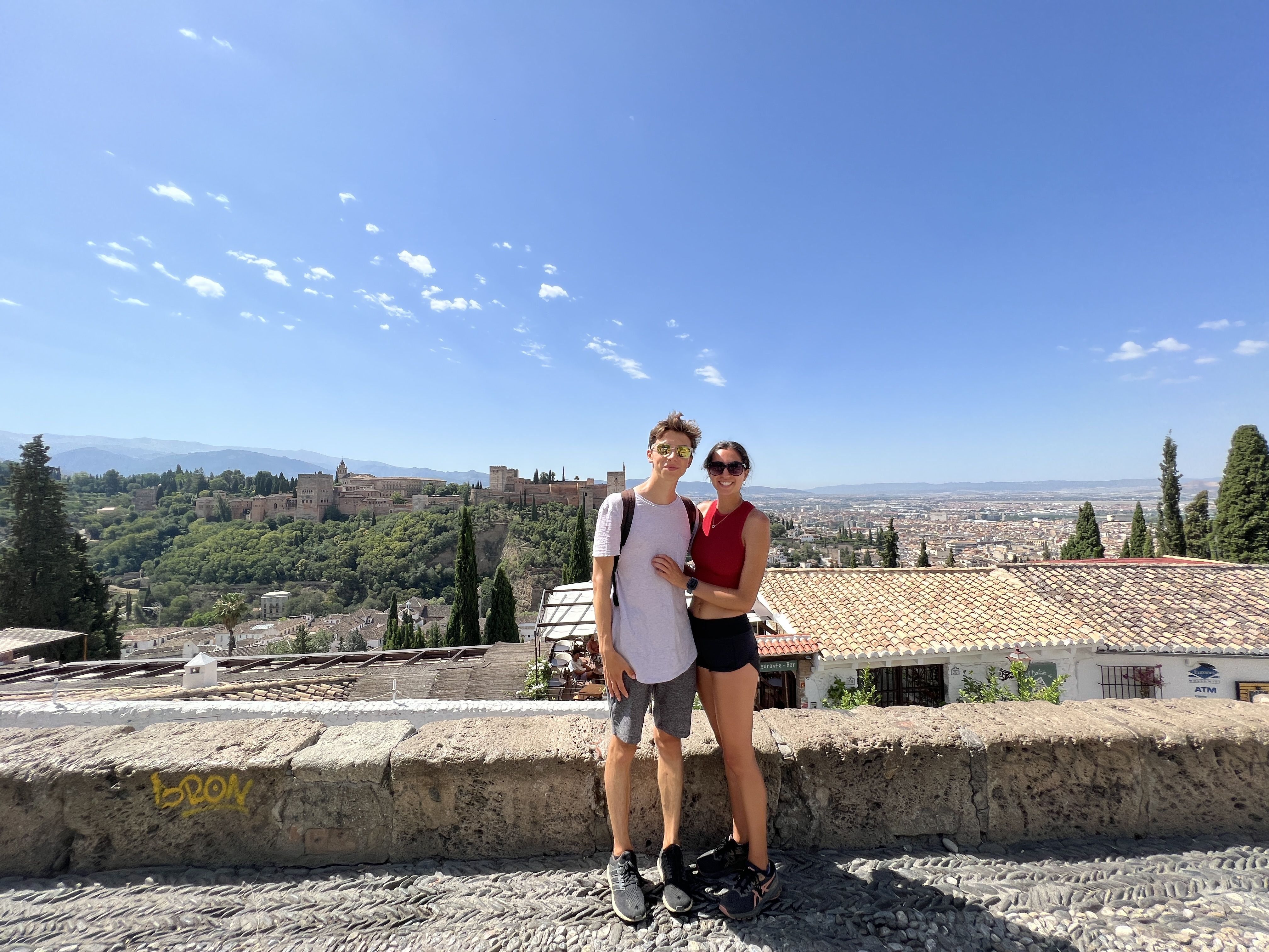 Us wearing cool, summer clothes in the heat of Spain